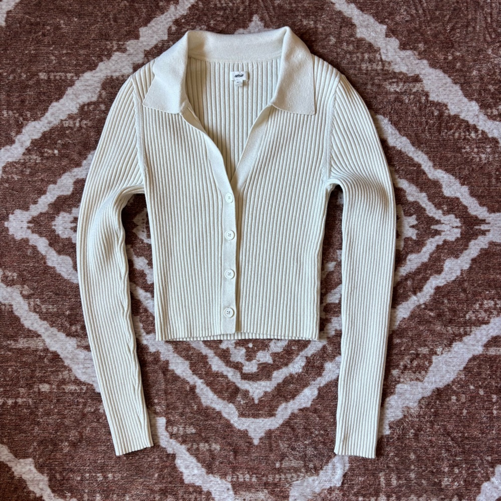 Aerie Cream Ribbed Knit Top